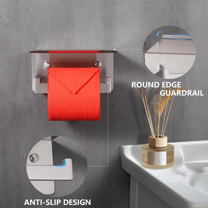 LANC Toilet Paper Holder with Shelf Brushed Nickel Toilet Tissue Roll Holder - Image 4