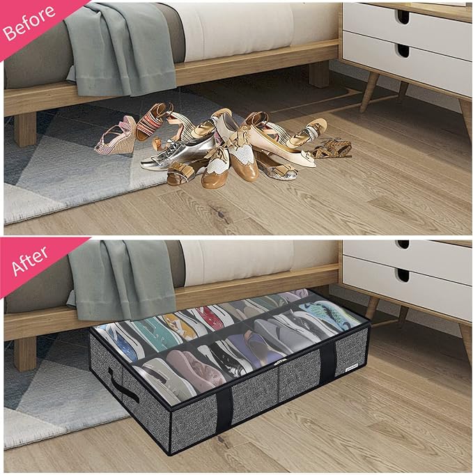 Onlyeasy 2 Pack Under Bed Shoes Storage Bag Organizer, Collapsible Shoe Boot - Image 3