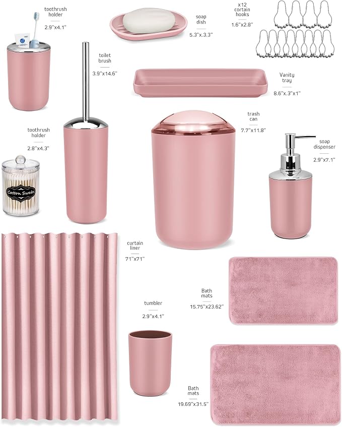 IMAVO Pink Bathroom Accessories, Non Slip Super Absorbent Rugs and Waterproof - Image 7