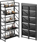 JSB No Assembly Folding Bookshelf, 5 Tier Industrial Metal Book Shelf by HomeFurniture