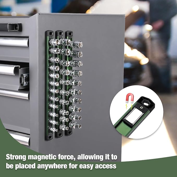 WORKPRO Magnetic Socket Organizer, 1/4-Inch Drive Aluminum Alloy Socket Rail - Image 3
