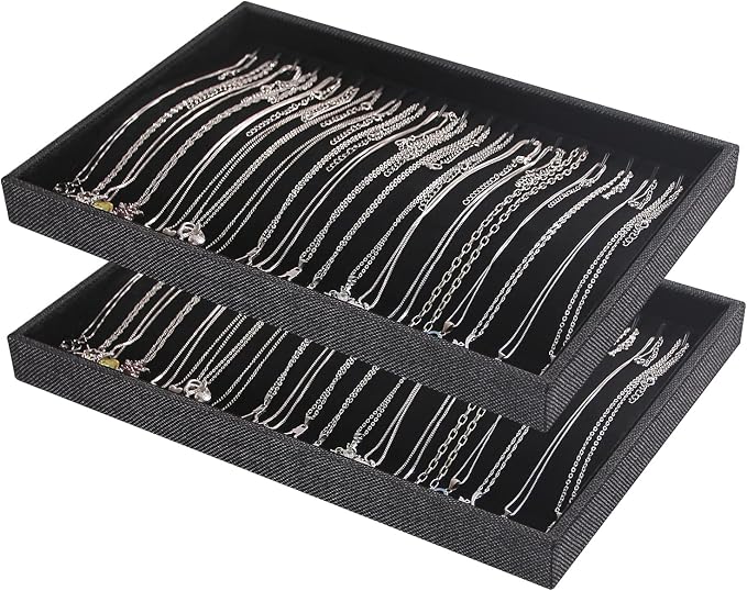 Julysky 2 Pcs/set Stackable Jewelry Organizer Trays，Necklace Tray+Necklace Tray by Julysky