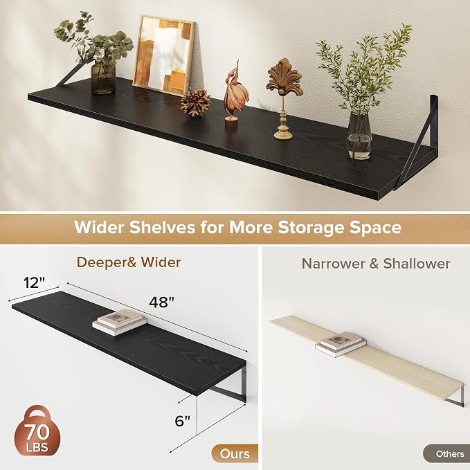 Deep Floating Shelves Wall Mounted, Living Room, Office - Image 3