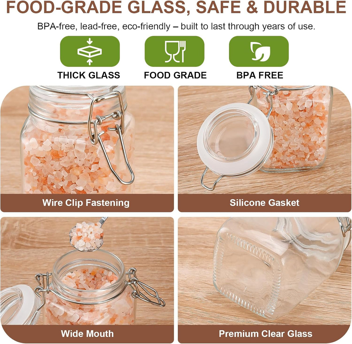Spice Jars 8 oz Glass Jars with Airtight Lids, Set of 12 Small Glass