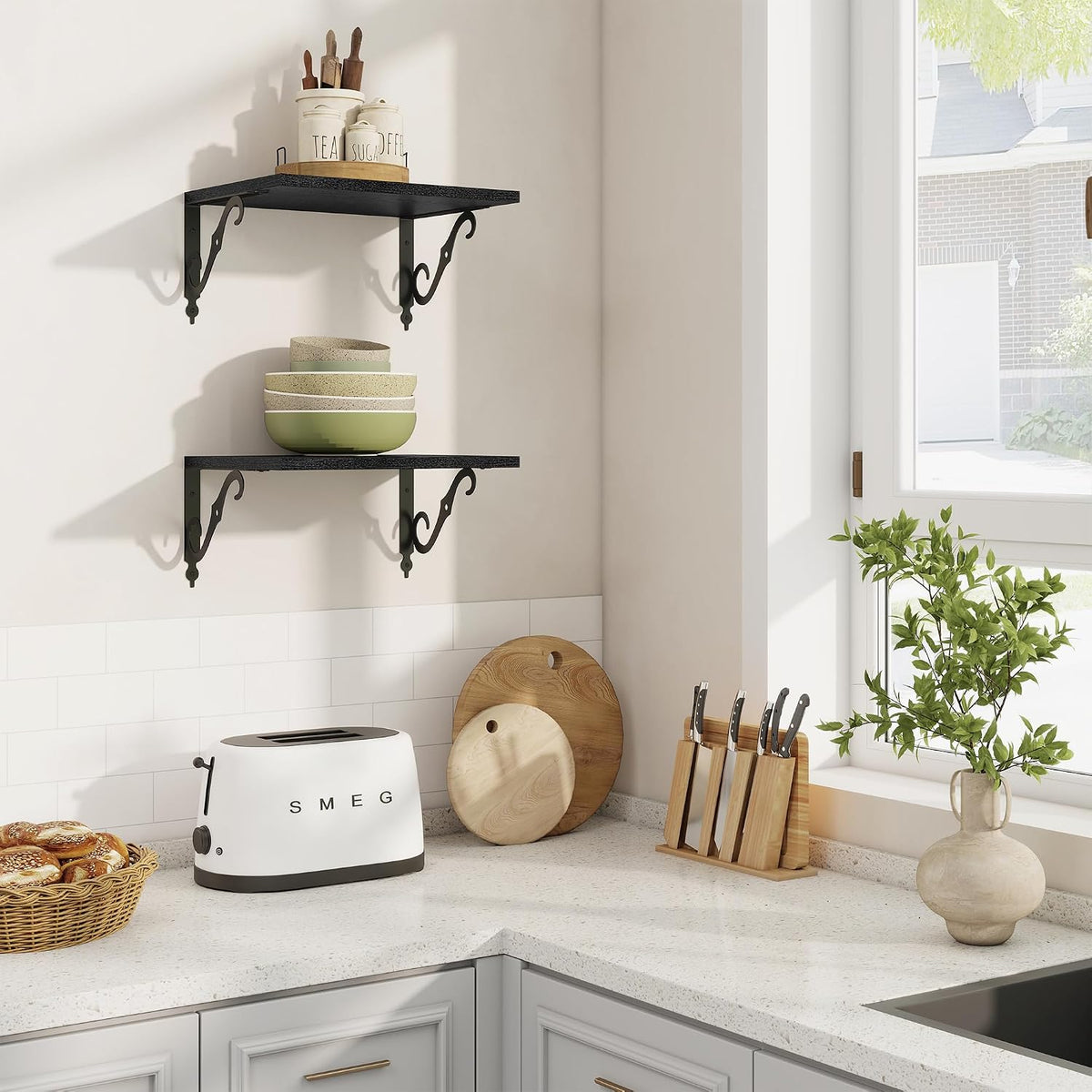 RICHFOCUS 12 Inch Deep Floating Shelves for Wall, 16" W x 12" D Black