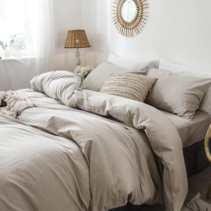 MooMee Bedding Pillowcases Pack of 2 100% Washed Cotton Linen Like Textured - Image 5