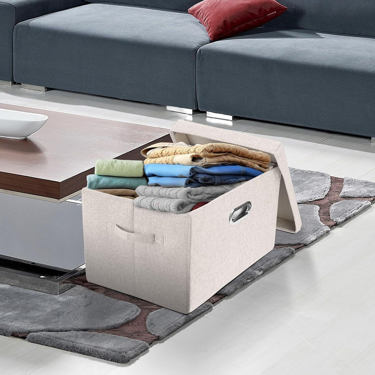 Large Storage Bins with Lids, Collapsible, Washable, Fabric Storage