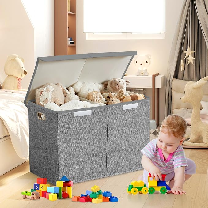 Large Toy Box with Flip-Top Lid, Collapsible Storage Organizer Bins with - Image 5