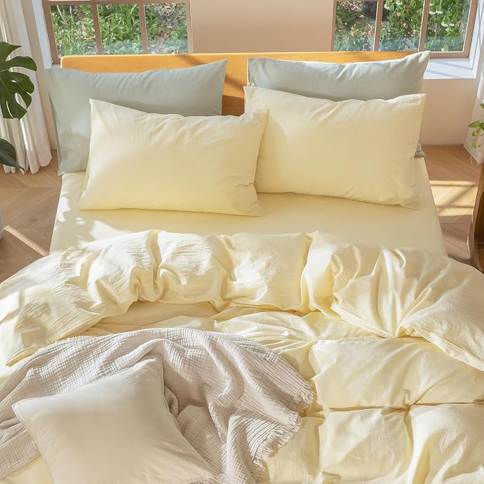 MooMee Bedding Pillowcases Pack of 2 100% Washed Cotton Linen Like Textured - Image 3