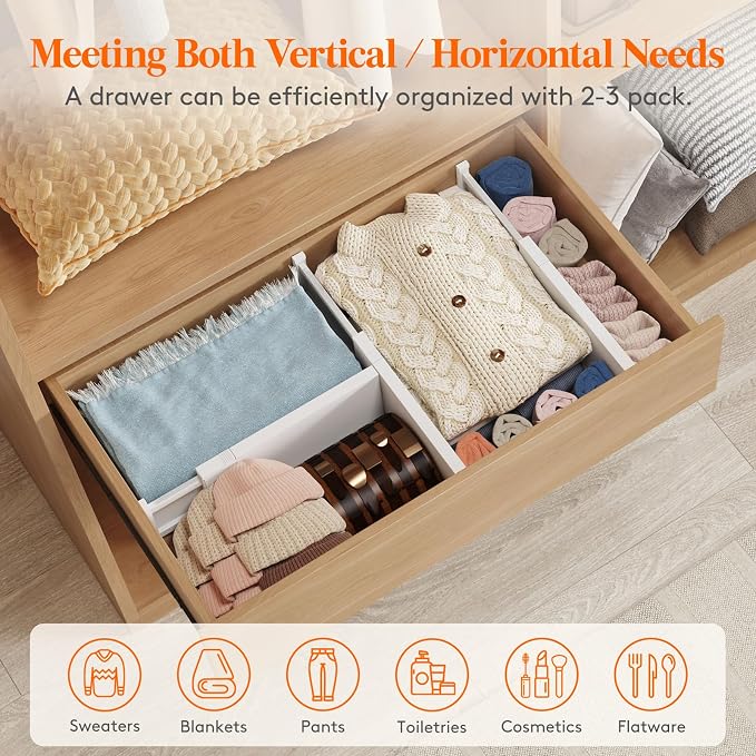 Lifewit 8 Pack Drawer Dividers 5" High, 13.5-22" Adjustable Clothes Organizers - Image 5