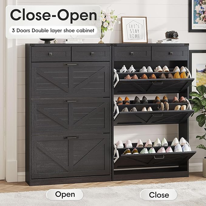 Shoe Cabinet with 3 Flip Drawers & 2 Drawers, Freestanding Shoe Storage Cabinet - Image 5