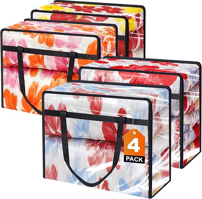 4 Pack Clear Clothes Storage Bags, Vinyl Blanket Storage Bag by PickyanDco