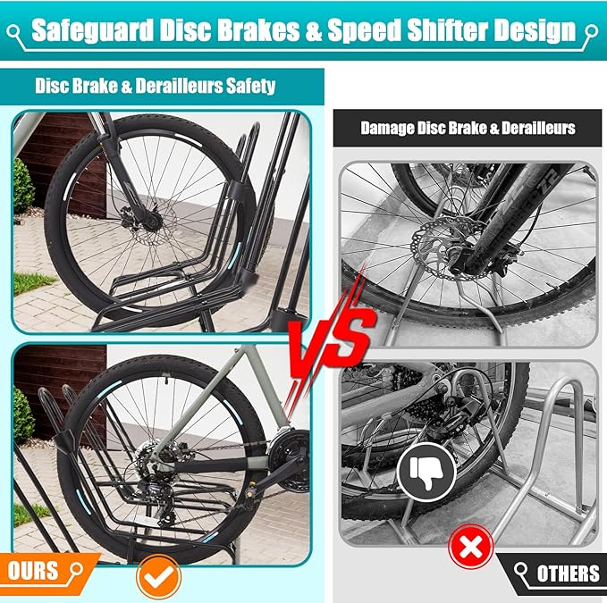 Kinghouse Floor Bike Rack for 3 Bikes, Bike Stand, Protects Disc Brake & - Image 3