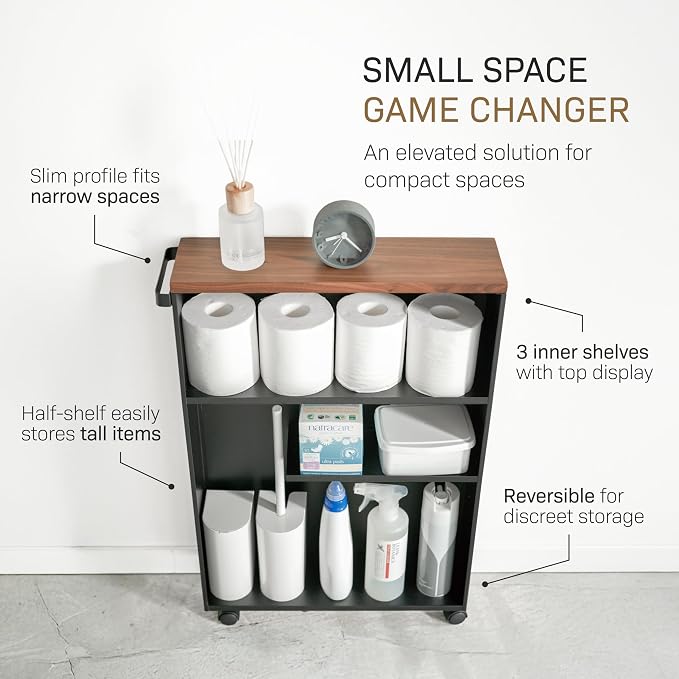 YAMAZAKI Home Slim Rolling Storage Cart – Narrow Bathroom Storage Cabinet - Image 3
