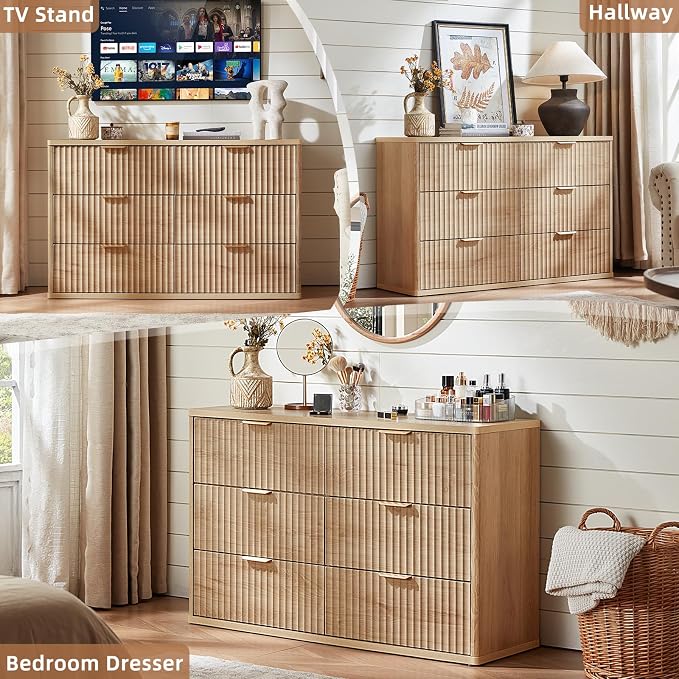 LEYAOYAO Fluted 6 Drawers Dresser, Curved Profile Design, Dresser TV Stand - Image 8