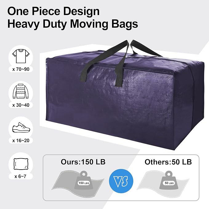 6 Pack Heavy Duty Extra Large Moving Bags W/Backpack Straps - Image 5