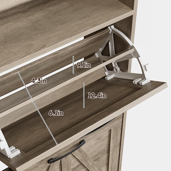 Shoe Cabinet with 4 Flip Drawers, Farmhouse Shoe Storage Cabinet - Image 5