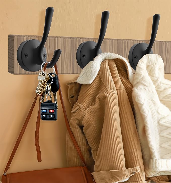 Black Wall Hooks Towel Hooks, 3 Pack Coat Hooks Robe Hook Heavy Duty Metal - Image 3