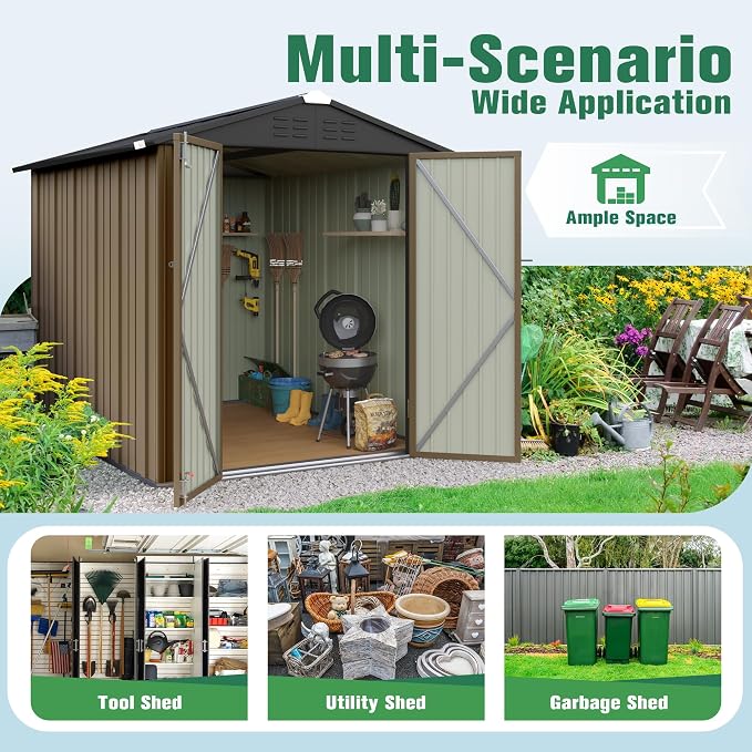 Flamaker 6x8 FT Storage Shed Waterproof Metal Garden Shed - Image 7