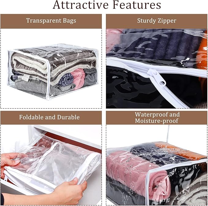 6 Packs Clear Zippered Storage Bags Sweater Moth Bags Plastic Storage - Image 4