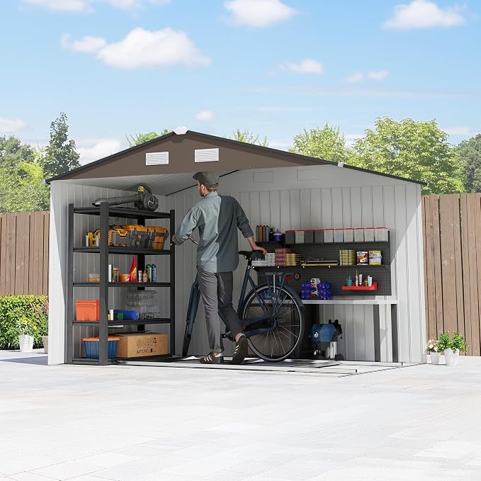 Outsunny 9' x 6' Outdoor Storage Shed, Garden Tool Metal Shed - Image 9