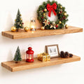 Fun Memories 24 Inch Floating Shelves, Solid Elm Wood Wall Shelf by FunMemories
