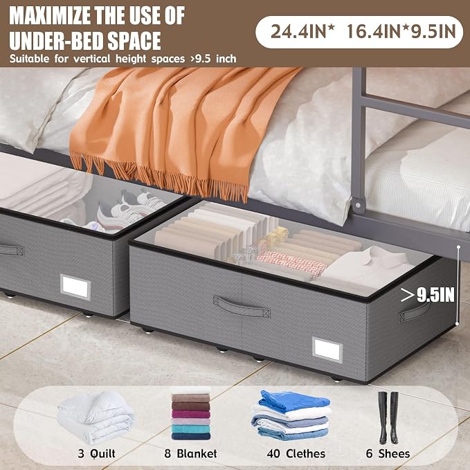 Under Bed Storage with Wheels, No Assemble Required 10 inches height Under Bed - Image 2