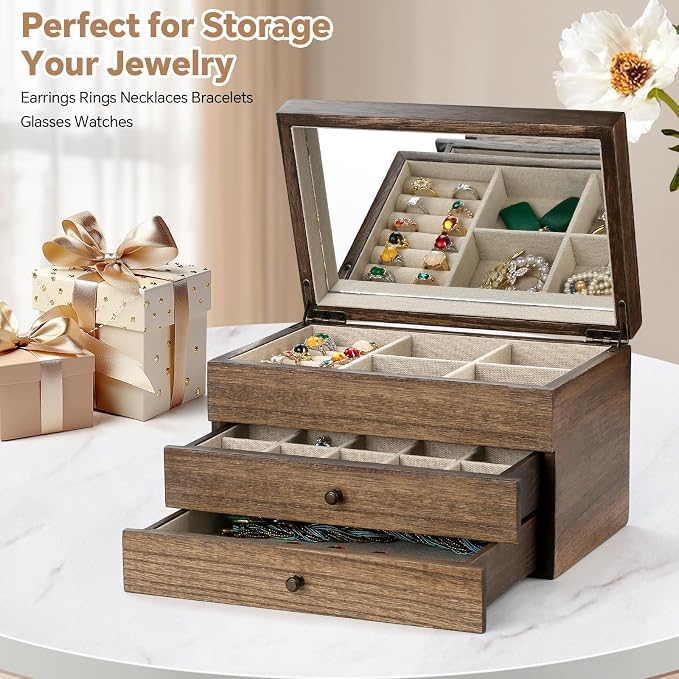 Meangood Jewelry Box Organizer for Women, 3 Layer Large Jewelry Storage Case - Image 2