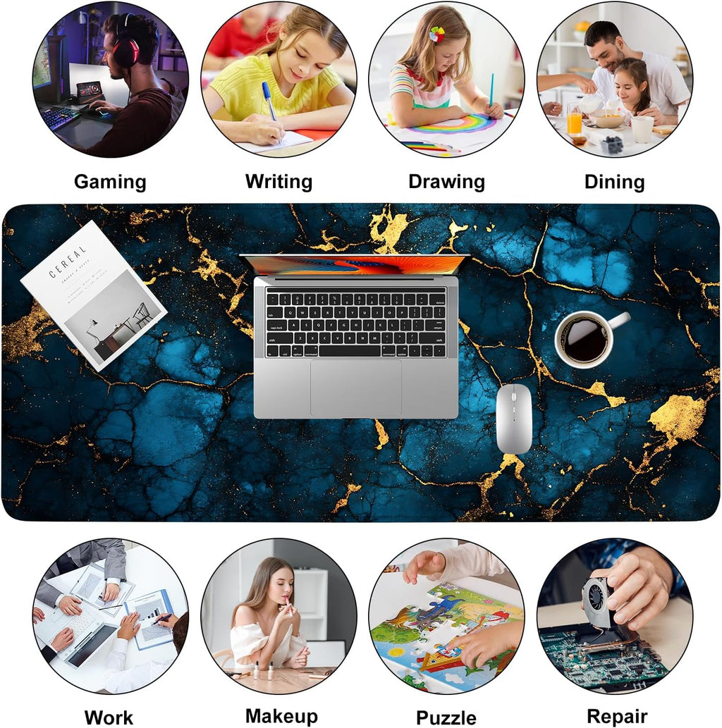 Blue Marble Gold Vein Mouse Pad – Large Extended Desk Mat 35.43 x