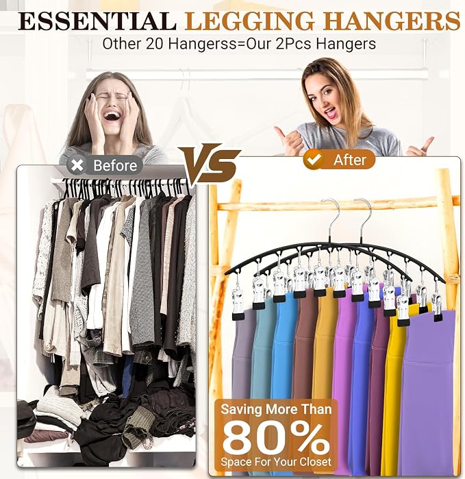 Legging Organizer for Closet, Metal Yoga Pants Hangers 2 Pack w/10 Clips Holds - Image 4