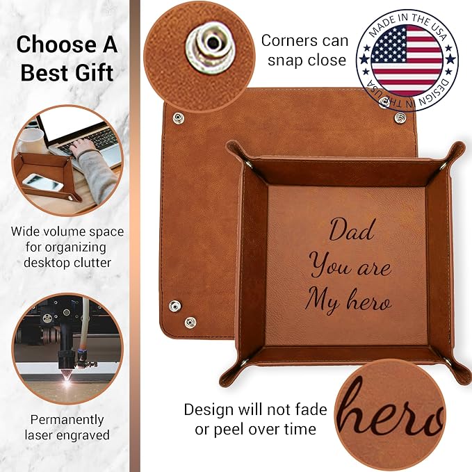 Personalized Valet Trays, Custom Engraved Leather Keys Tray - Image 3