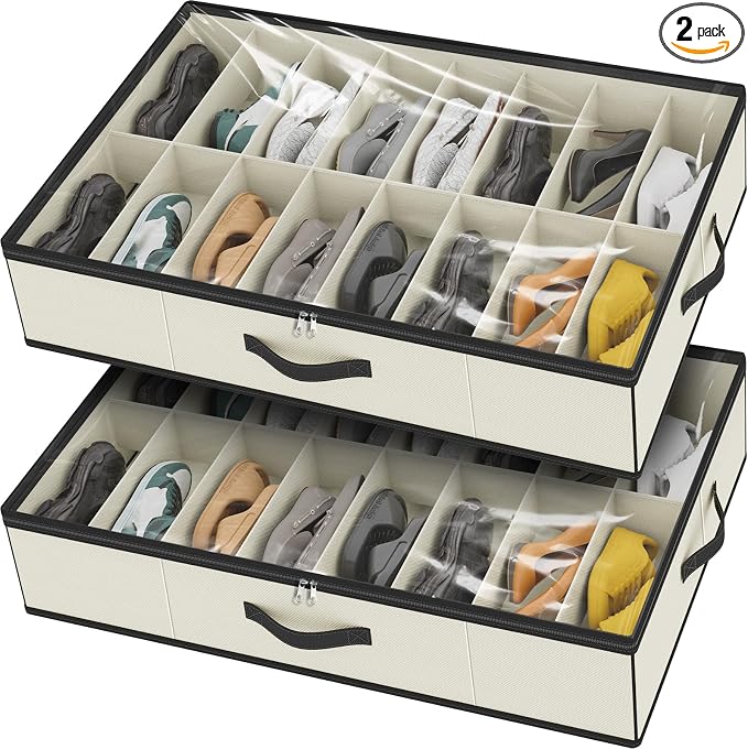 homyfort 32 Pairs Shoe Organizer Under Bed, Sturdy Underbed Shoe Storage Boxes by homyfort
