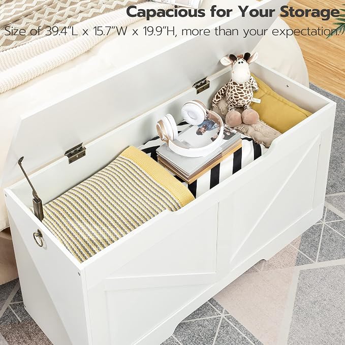 HOOBRO Storage Bench, 39.4” Retro Wooden Storage Chest - Image 7