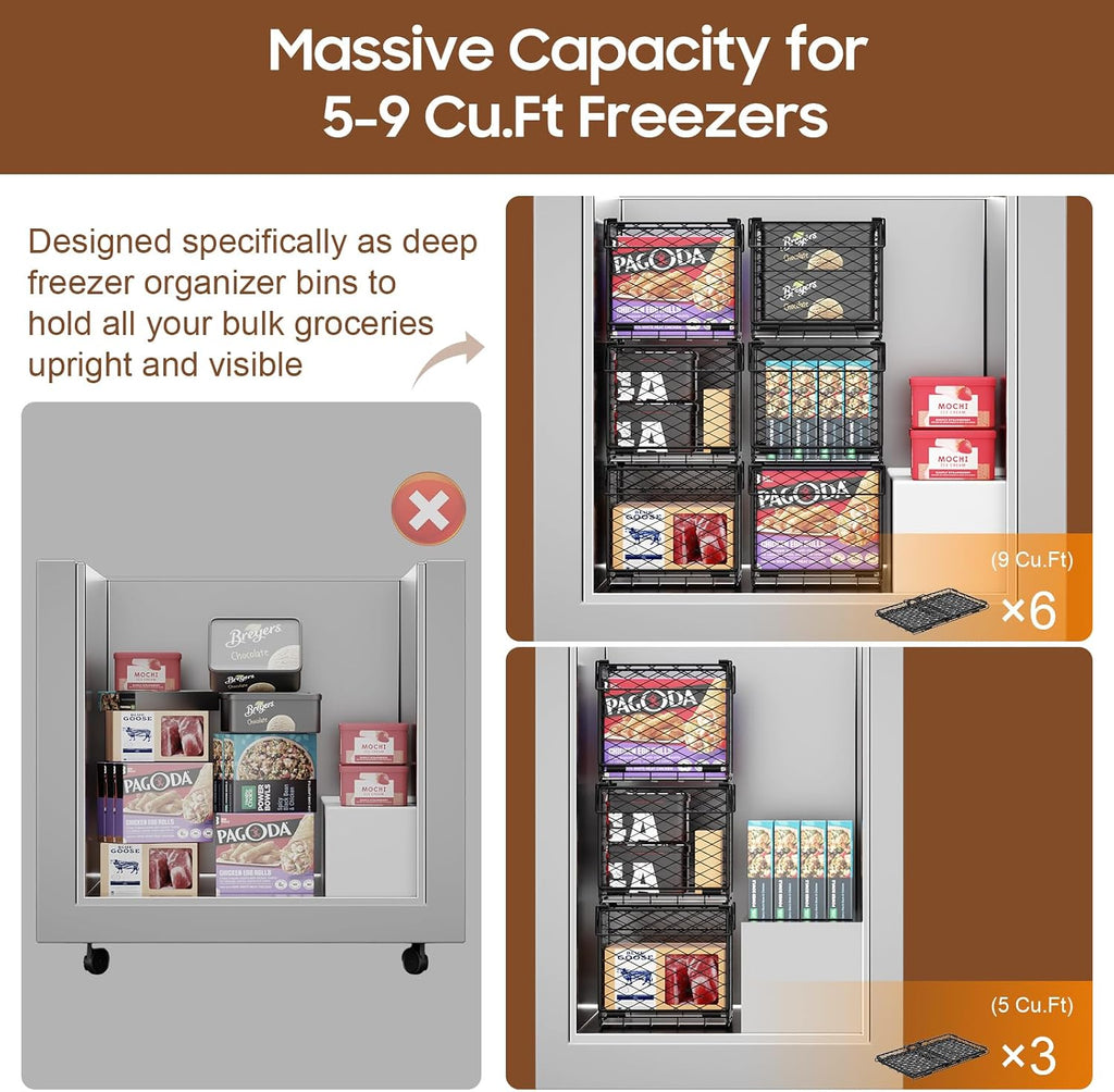 Large Freezer Organizer Bins for 5 to 9 Cu.Ft,Side-Net Leak-Proof