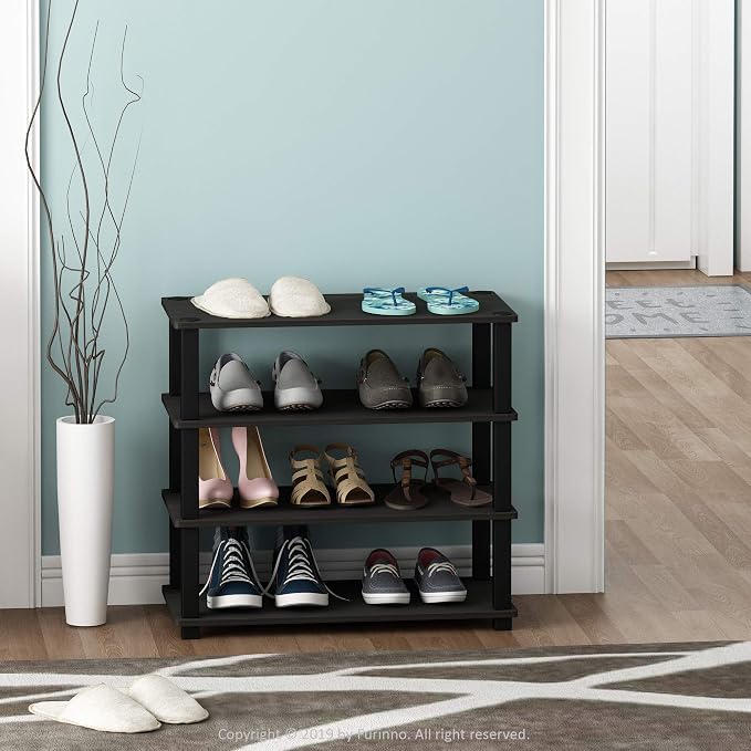 Furinno Turn-S-Tube 4-Tier Shoe Rack, Espresso/Black - Image 2