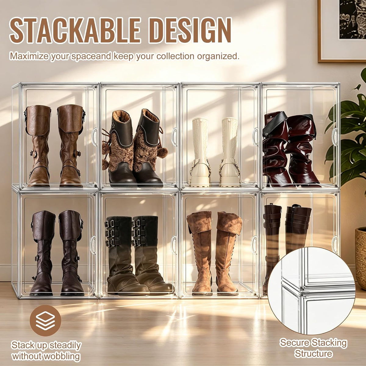 1 Pack Clear Tall Boot Storage Box, Organizer for Ankle Boots and