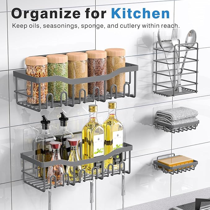 EUDELE 5-Pack Rustproof Stainless Steel Shower Caddy Set– No Drill Adhesive - Image 6