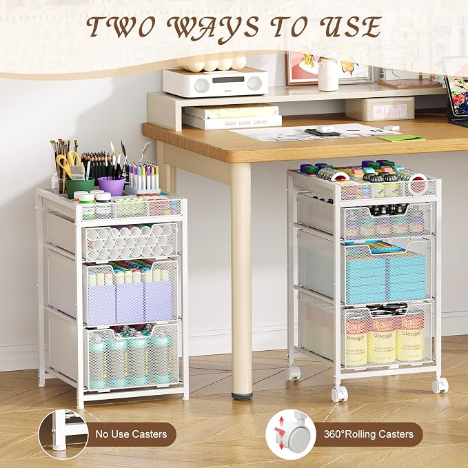 Rolling Utility Cart with 3 Drawers, Craft Organizer and Storage with DIY - Image 3