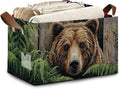 Vintage Bear Wooden Storage Baskets, Ferns Plants Foldable Large Capacity by Unknown