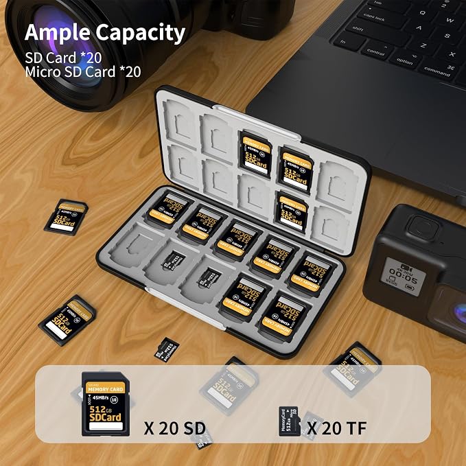 Memory Card Case with 40 Slots for 20 Micro SD SDXC SDHC TF Cards and 20 SD - Image 5