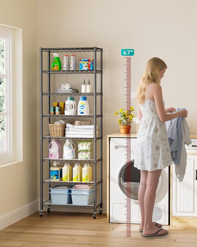 8 Tier Shelves Storage Shelf Wire Closet Bathroom Organizers Metal Pantry - Image 2