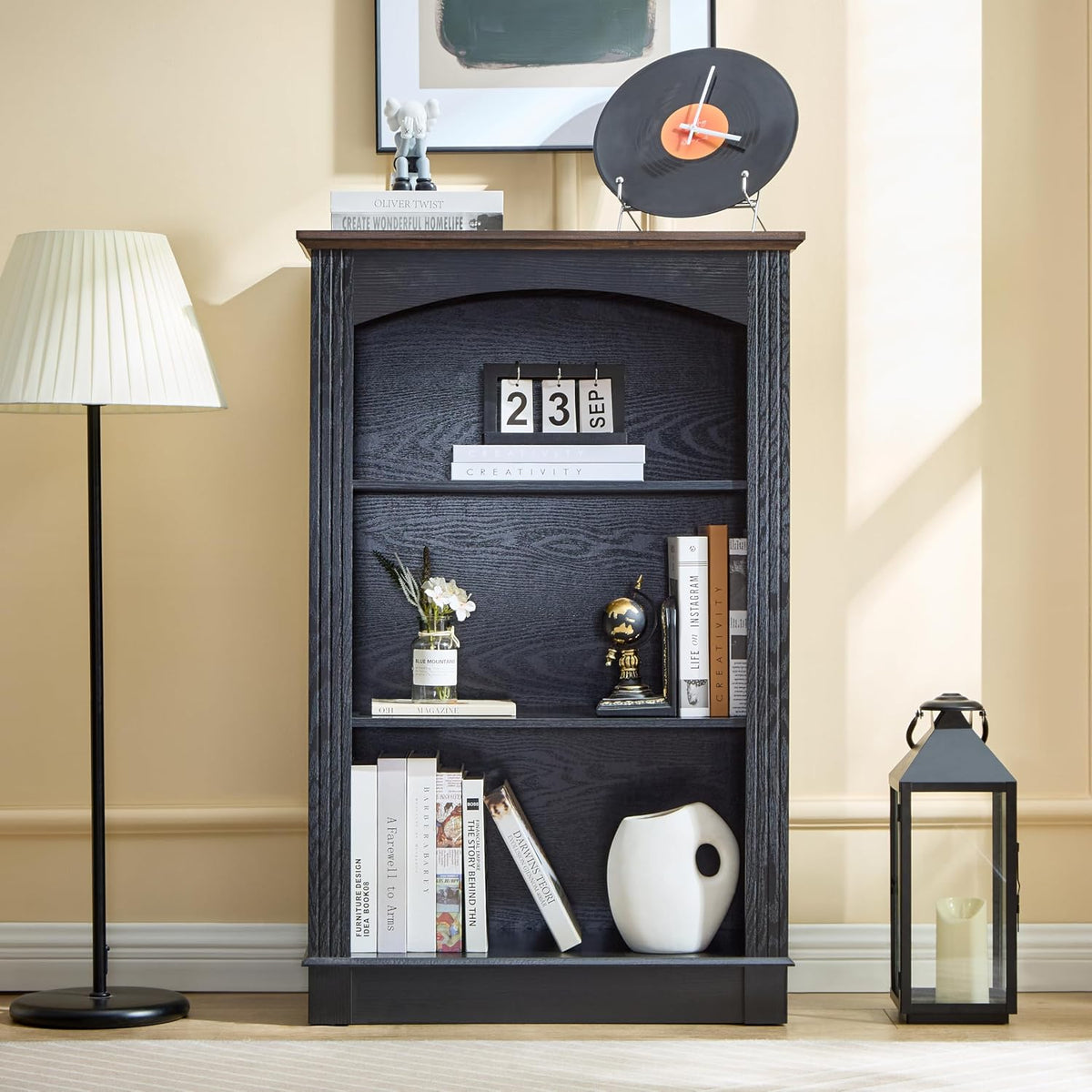 Black Bookshelf, 3 Tier Bookcase Kids Bookshelf Wood Cube Storage