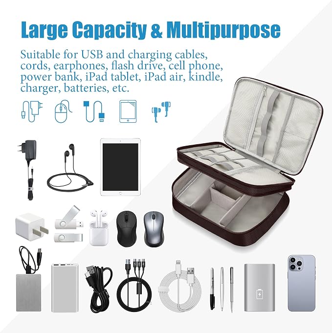 SELLYFELLY Electronics Travel Organizer, Double Layer Cable Organizer Bag - Image 6