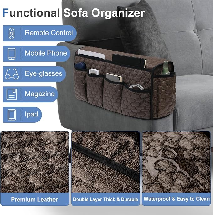 TV Remote Control Holder for Armchair, Arm Chair Caddy for Recliner 14 Pockets - Image 4