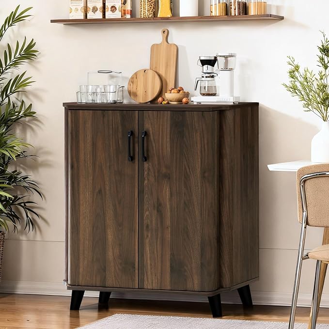 LuxenHome Buffet Cabinet with Storage, Walnut Coffee Bar Cabinet, Small Storage - Image 5