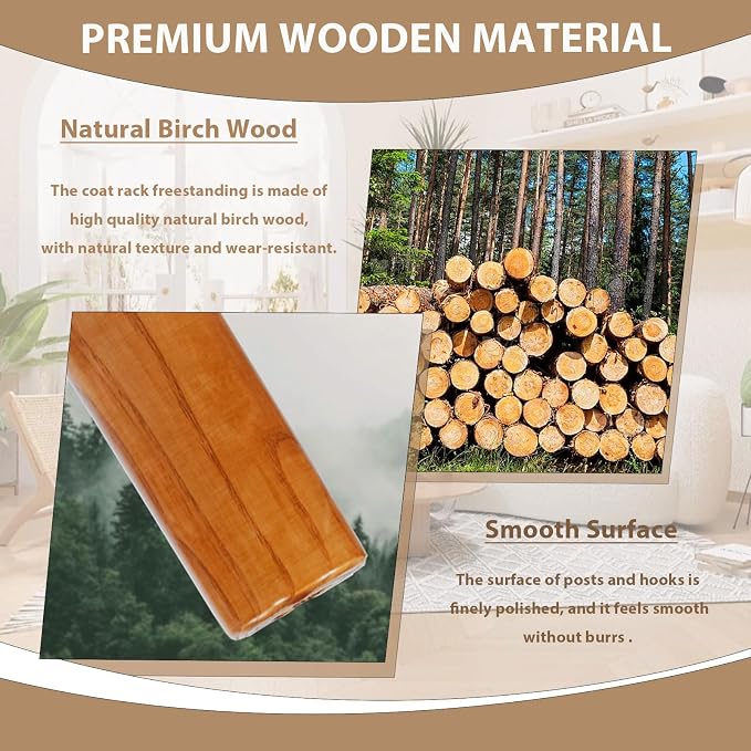Solid Wooden Coat Rack Stand, Coat Racks Freestanding - Image 7