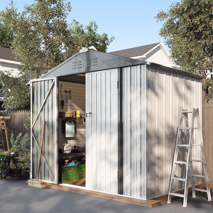 Greesum 8x6FT Outdoor Storage Shed, Utility Tool Shed Metal Storage Garden Shed - Image 2
