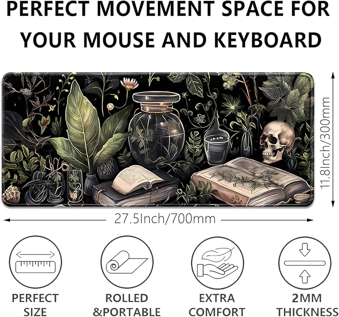 Dark Academia Witchcraft Mouse Pad, Extended Skull Magic Book Mousepad Desk Pad - Image 3