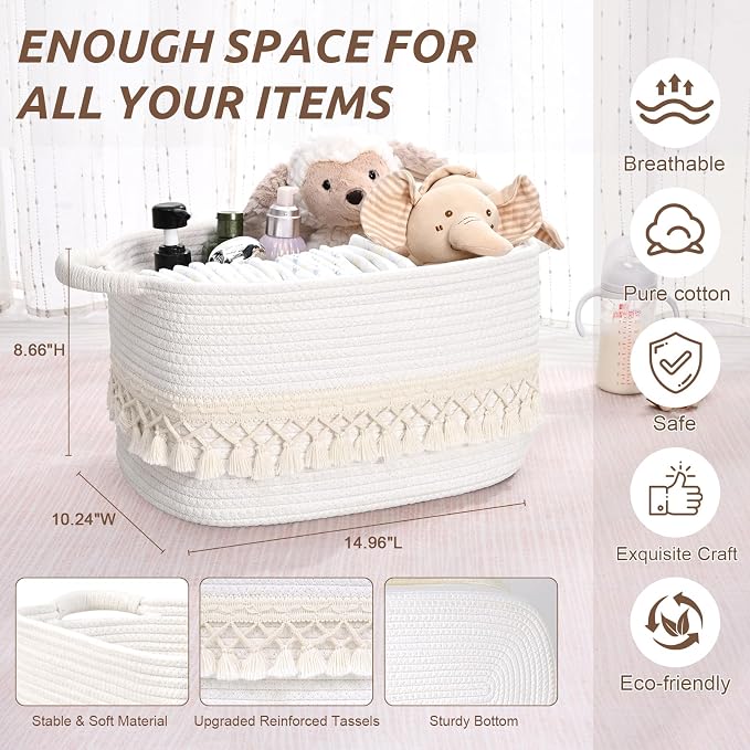 6 Pack Storage Basket for Shelves, Boho Cotton Rope Storage Bins - Image 3