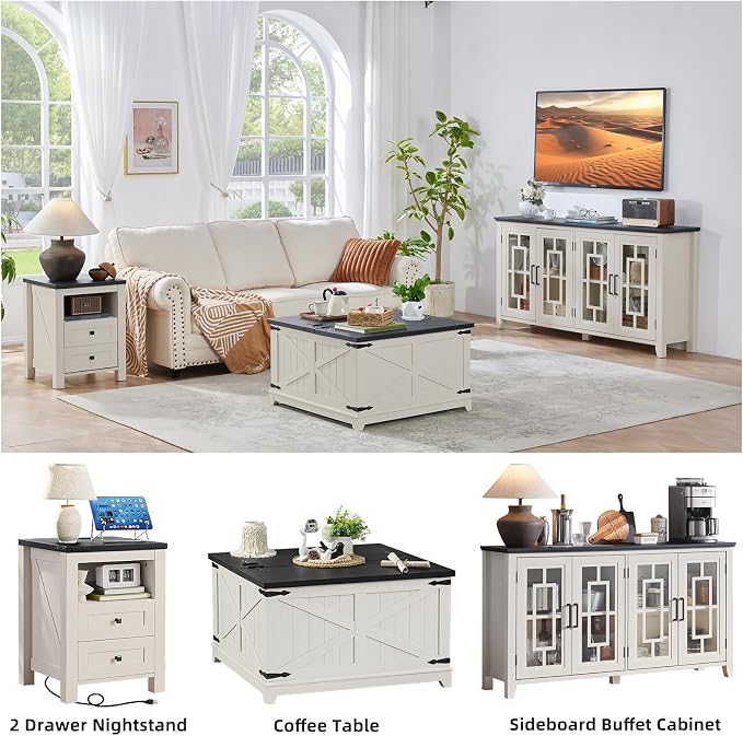 Nightstand with Charging Station and USB Port, Farmhouse Side End Table with 2 - Image 6